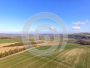 Aerial still image at 200ft over West Sussex farmland.