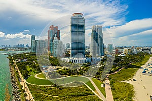 Aerial stock photo Miami Beach South Pointe Park