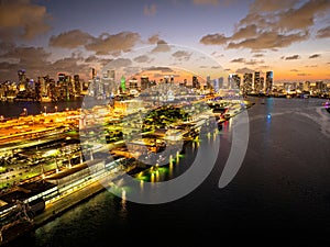 Aerial stock photo USS battleships at Port Miami Fleet Week 2024