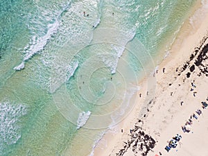 Aerial straight down view of beach in Cozumel, Mexico