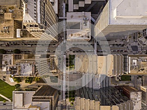 Aerial straight down view of skyscapers and cityscape in Oklahoma City, USA