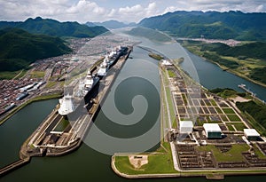 aerial stunning miraflores canal image panama locks ai generative grooved business water travel technology landscape sea ocean