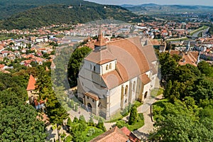 Aerial summer view of the Church on the hill in Sighisoara, Transylvania, Romania