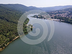 Aerial summer view of Pancharevo lake, Bulgaria