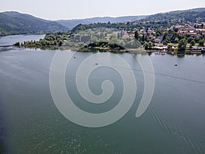 Aerial summer view of Pancharevo lake, Bulgaria