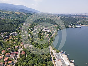 Aerial summer view of Pancharevo lake, Bulgaria