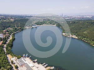 Aerial summer view of Pancharevo lake, Bulgaria