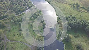 Aerial summer view to Desna river and forest