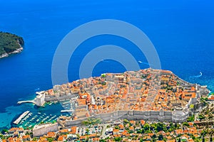 Aerial sunny view on Dubrovnik town, Europe.