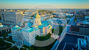 Aerial Sunrise Over Indianapolis Courthouse and Cityscape