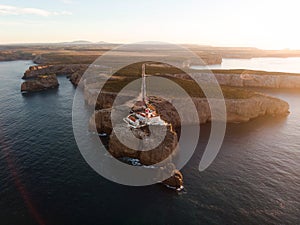 Aerial sunrise panorama of Cabo de Sao Vicente Cape St Vincent mediterranean Algarve cliff atlantic coast beach Sagres