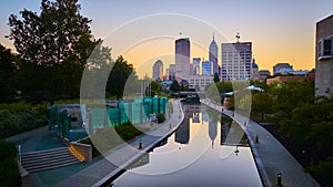 Aerial Sunrise Reflections on Indianapolis Canal