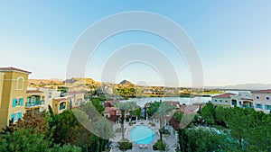 Aerial sunrise timelapse of the Lake Las Vegas Resort