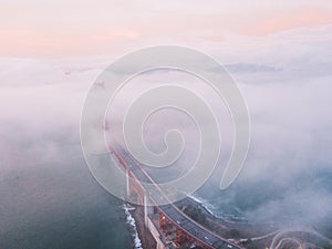 Aerial sunset aerial view of the Golden Gate bridge