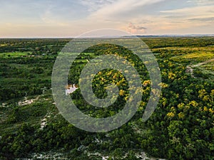 Aerial sunset landscape in the countryside during summer in Mato Grosso