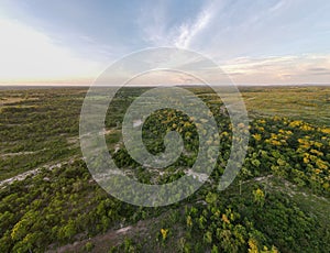 Aerial sunset landscape in the countryside during summer in Mato Grosso