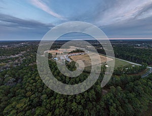 Aerial sunset landscape of Patriots Park baseball fields in Grovetown Augusta Georgia