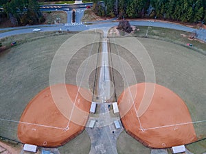 Aerial sunset landscape of Patriots Park baseball fields in Grovetown Augusta Georgia
