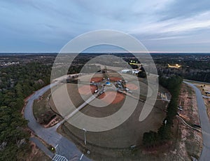 Aerial sunset landscape of Patriots Park baseball fields in Grovetown Augusta Georgia