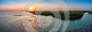 Aerial sunset of the Saddlebunch Key, in Florida