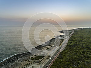 Aerial sunset seascape coastline near Cascais, Portugal