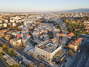 Aerial Sunset view of City of Plovdiv, Bulgaria