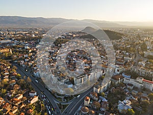 Aerial Sunset view of City of Plovdiv, Bulgaria