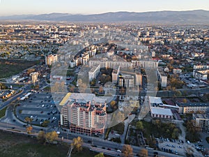 Aerial Sunset view of City of Plovdiv, Bulgaria