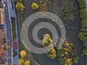 Aerial Sunset view of City of Plovdiv, Bulgaria