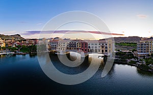 Aerial sunset view of the Lake Las Vegas Resort