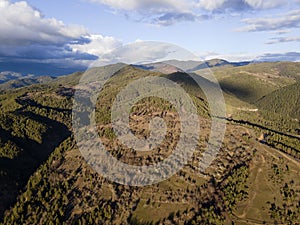 Aerial sunset view of Rhodopes mountain, Babyak,Bulgaria