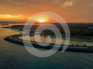 Aerial Sunset View from serangan island, also known as turtle island