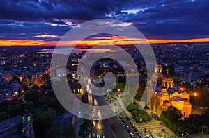 Aerial sunset view of Varna city, Bulgaria