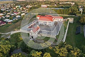 Aerial sunset view of a Zbarazh Castle in Zbarazh town, Ternopil region, Ukraine