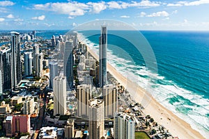 Aerial of Surfers Paradise city and beach, Gold Coast, Australia