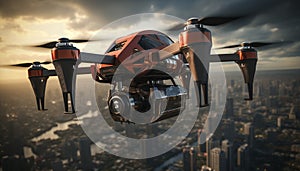 aerial surveillance drone Check safety property People living and traveling in city Concept safety and convenience modern society