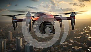 aerial surveillance drone Check safety property People living and traveling in city Concept safety and convenience modern society