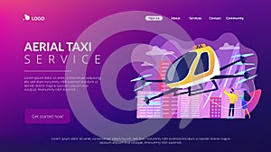 Aerial taxi service concept landing page. photo