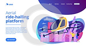 Aerial taxi service concept landing page. photo