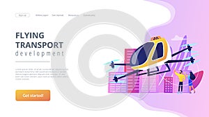 Aerial taxi service concept landing page. photo