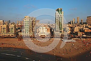 Aerial of Tel Aviv waterfront, Israel