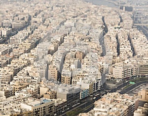 Aerial tilt-shift view of the modern city of Dubai, United Arab Emirates