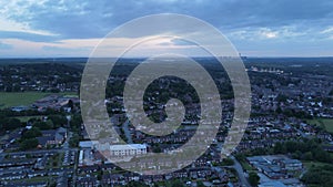 Aerial-time lapse of the city with a cloudy sky in the background, Warrington, Cheshire, UK