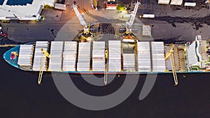 Aerial Time Lapse of Loading & Unloading of Cargo Ship
