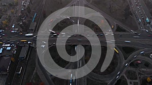 Aerial timelapse of road junction, large car interchange. Aerial highway junction, Colorcorrected 4k footage