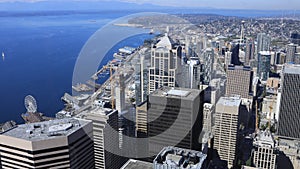 Aerial timelapse Seattle, Washington city center 4K