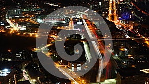 Aerial timelapse view of the Boston Skyline at night