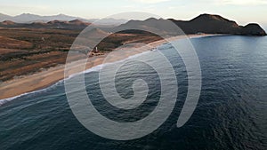 Aerial of Todos Santos Baja California Sur Mexico beach sand dunes desert