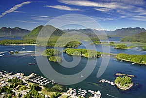 Aerial of Tofino, Vancouver Island, BC, Canada