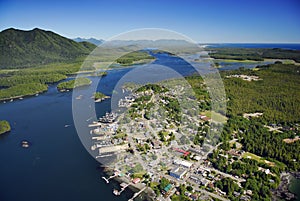 Aerial of Tofino, Vancouver Island, BC, Canada